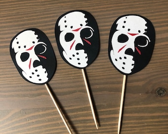 Friday the 13th Party Treat Toppers  Jason Voorhees Cupcake Toppers  Halloween Party