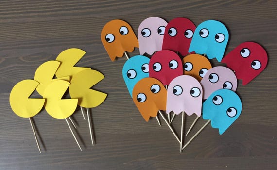 Pacman Cupcake Toppers Arcade Party Decor Ms Pacman Party Etsy