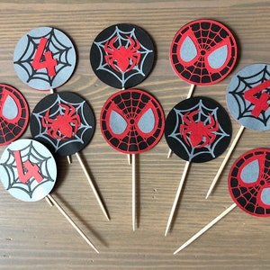 Spider-Verse Cupcake Toppers  Into the Spider-Verse Party   Miles Morales Spider-Man