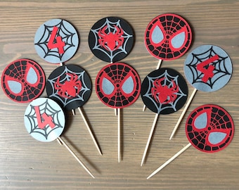 Spider-Verse Cupcake Toppers  Into the Spider-Verse Party   Miles Morales Spider-Man