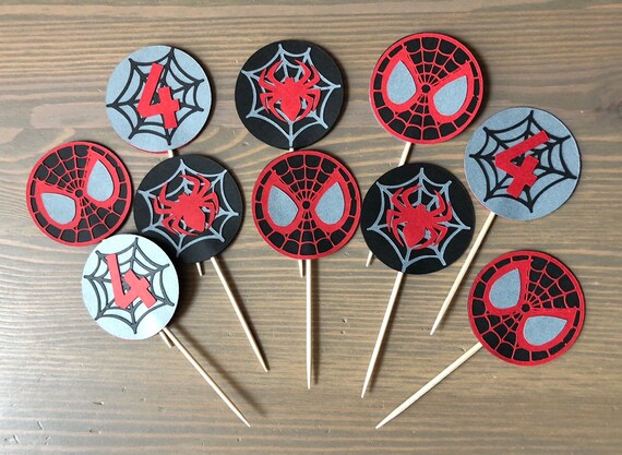 Spider-Verse Cupcake Toppers  Into the Spider-Verse Party   Miles Morales Spider-Man