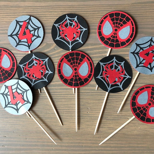 Spider-Verse Cupcake Toppers  Into the Spider-Verse Party   Miles Morales Spider-Man