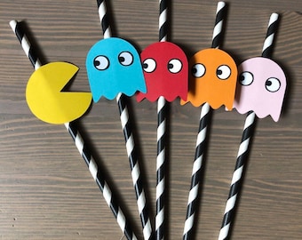 Pac-Man Arcade Party Paper Straws  Retro 80's Party