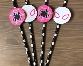 Spider-Gwen Inspired Paper Straws  Into the Spider-Verse Party  Ghost Spider