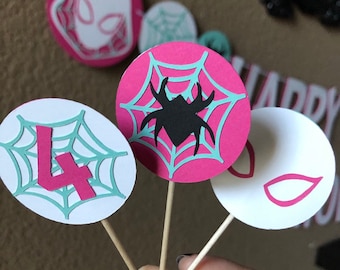 Spider-Gwen Inspired Cupcake Treat Toppers   Into the Spider-Verse Party Ghost Spider