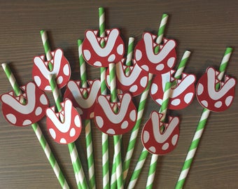 Piranha Plant Paper Straws   Super Mario Bros Inspired Party