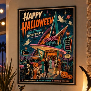 Googie Architecture Halloween utskrivbar affisch
