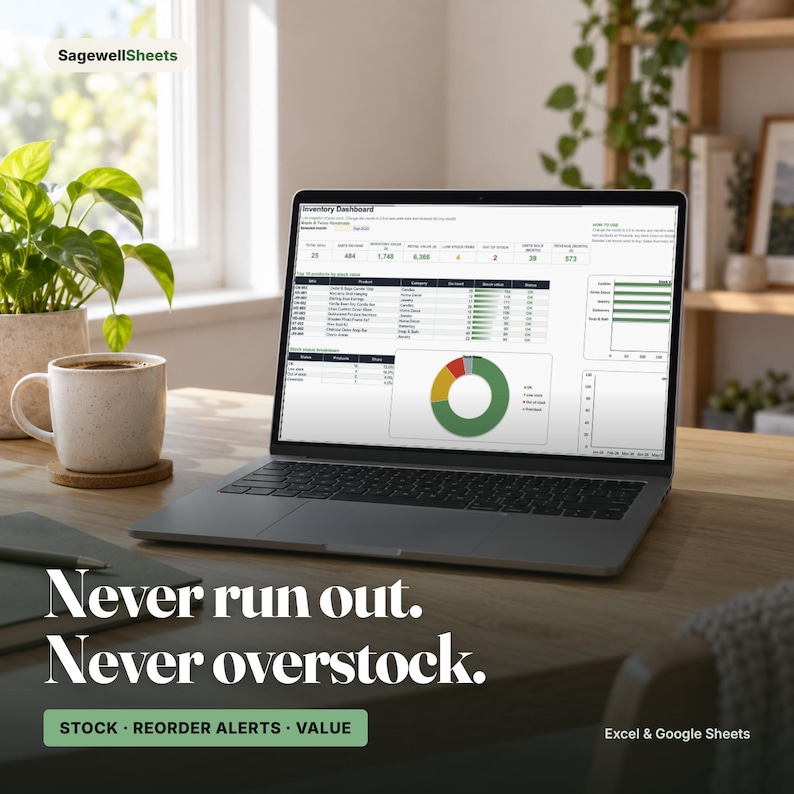 Small Business Inventory Tracker Spreadsheet, Stock Control, Reorder ...