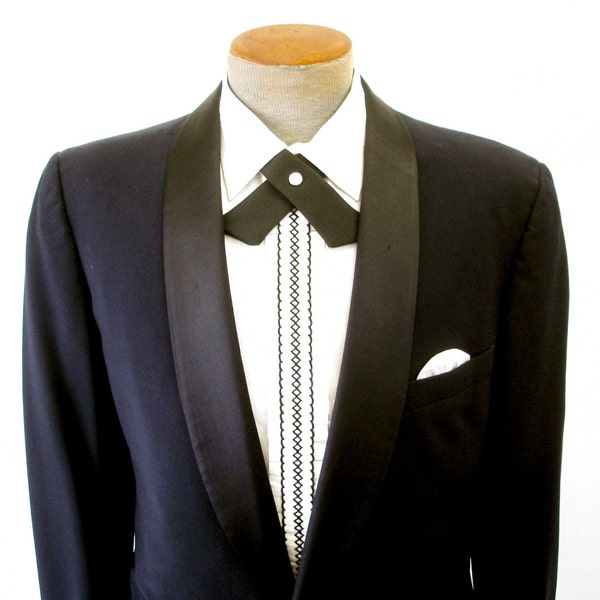 Vintage Men's Continental Bow Tie Black Crossover Pearl Snap Mid Century Western Rockabilly Bowtie Wedding Groom