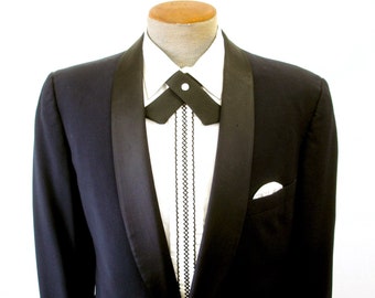Vintage Men&#39;s Continental Bow Tie Black Crossover Pearl Snap Mid Century Western Rockabilly Bowtie Wedding Groom