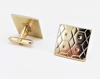 1950s-60s SWANK Cufflinks Large Mid Century Modern Mad Men Era Modernist Square Gold Tone Metal Men's Vintage Cufflink Set by SWANK