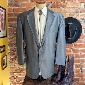 1980s Shiny Silver Western Suit Jacket Men&#39;s Vintage Gray Cowboy Style Sport Coat / Blazer by Pagano West of San Diego, CA - Size 48 R (XL)