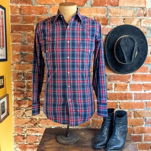 1980s Vintage Wrangler Kariertes Westernhemd Herren Blau, Rot & Weiß im Westernstil