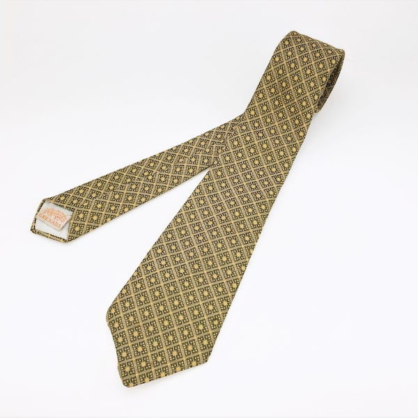 1960s Knit Polyester Tie Mad Men Era Narrow Mid Century Green Yellow Imported Polyester Men's Vintage Necktie by GRENADA