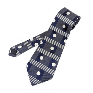1980s-90s COUNTESS MARA All Silk Tie Men&#39;s Vintage Blue & Silver Necktie with polka-dot designs Made in U.S.A. by Countess Mara