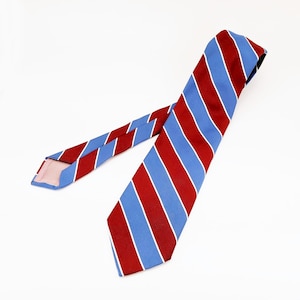 1970s Disco Era Wide Men's Necktie Vintage Red, White & Blue All Polyester Woven Striped Tie by Pulitzer for Woody's