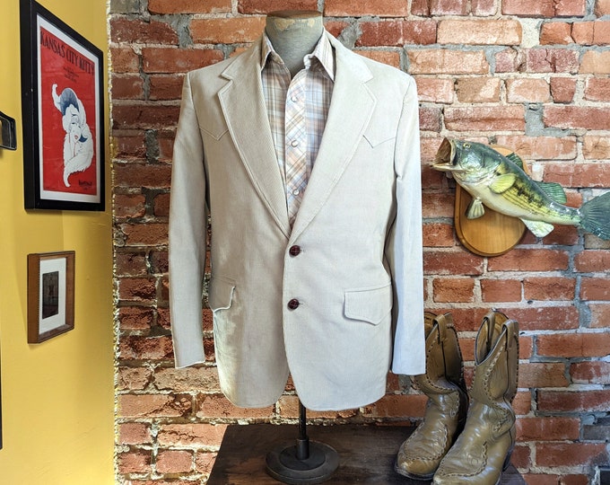1970s Western Suit Jacket / Sport Coat Men's Vintage Light Beige