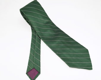 1970s Esquire Wide Striped Tie Men&#39;s Vintage Disco Era Green & White Striped Polyester Necktie