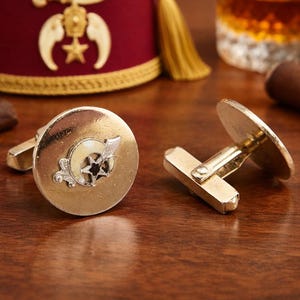 1960s SWANK Shriner Cufflinks Gold Tone Metal and Enamel Men's Vintage Masonry, Masonic Cufflink Set by Swank Inc.