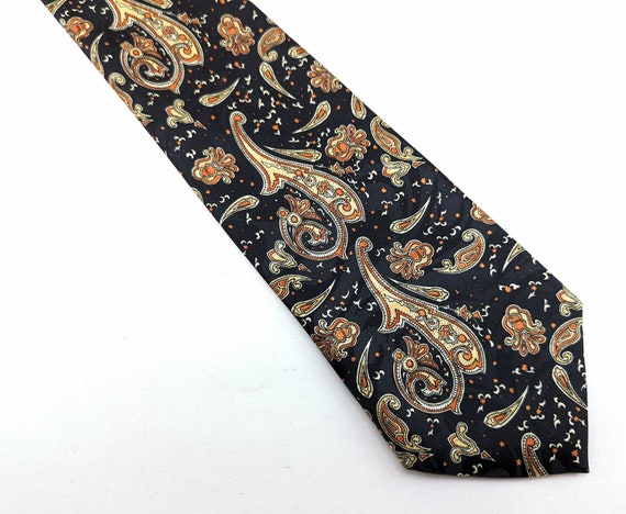 1970s Wide Black Paisley Tie Men's Vintage Black … - image 5