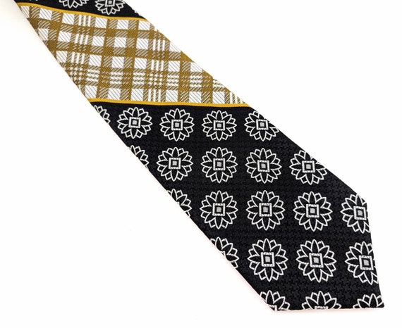 1970s Abstract Floral Tie Mens Vintage Black, Whi… - image 4