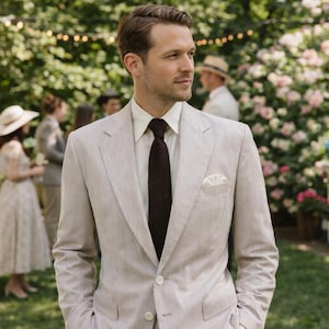 Chaqueta de traje de seersucker de los años 70 para hombre, estilo vintage, a rayas marrones y blancas, de Montgomery Ward, talla 40 (mediana).