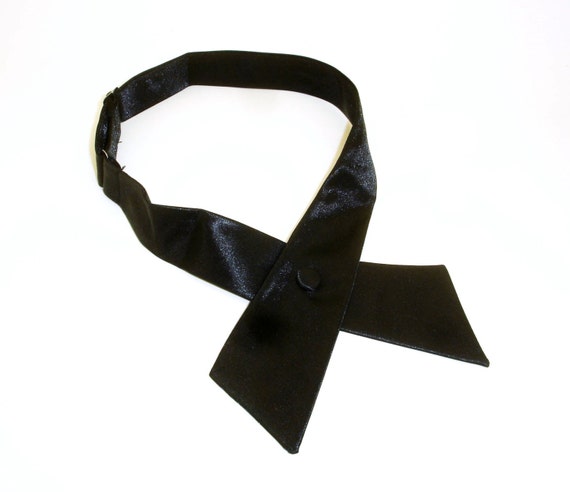 1960s Satin Continental Tie Mid Century Men's Vintage Black Crossover Bow Tie 1960s Satin Continental Tie Mid Century Men's Vintage Black Crossover Bow Tie