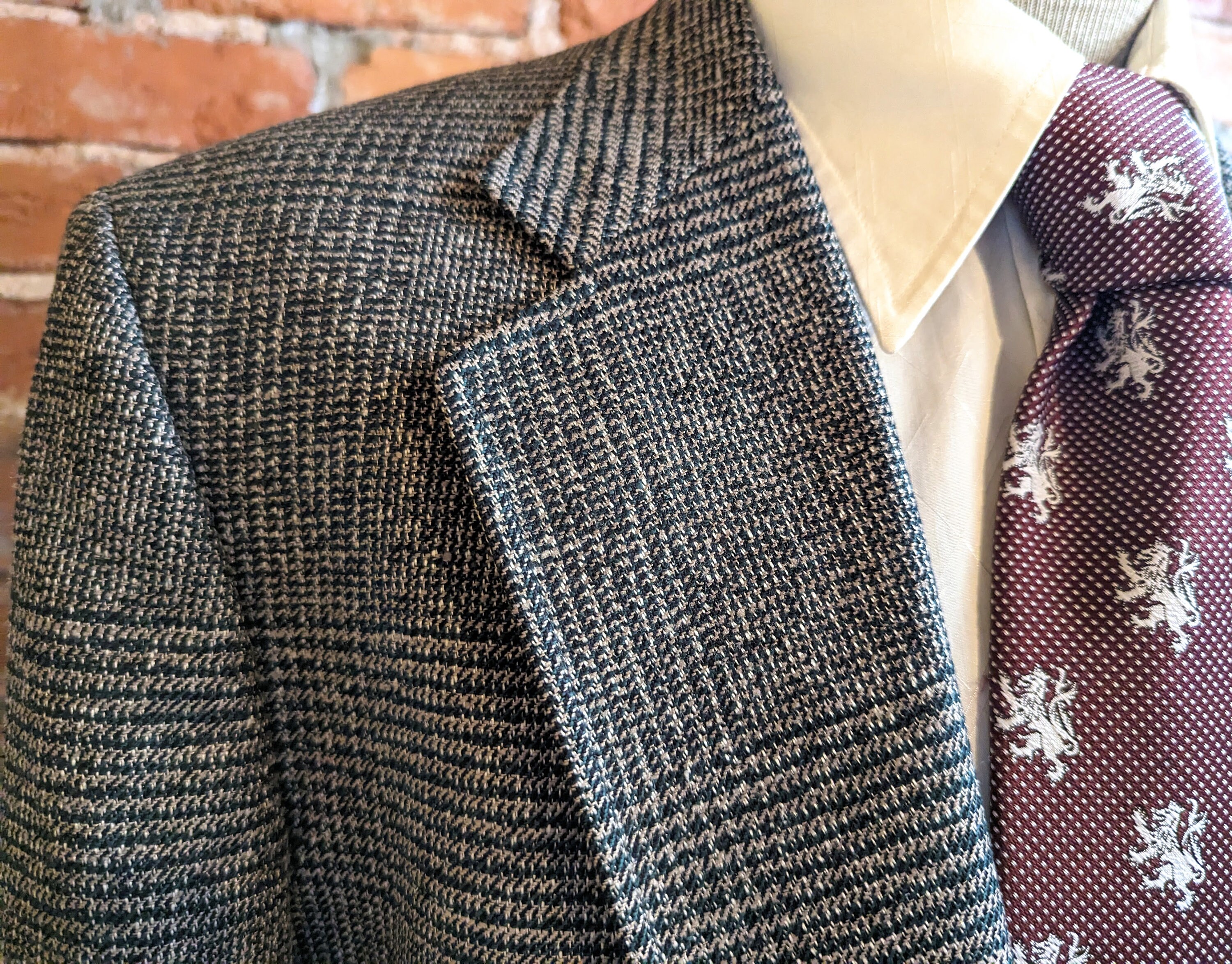 1980s Vintage TWEED Gray and Teal Houndstooth Men's Suit Jacket
