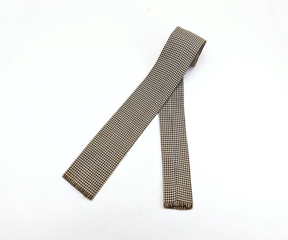 1950s Square Skinny Tie Men's Vintage Brown & Bei… - image 1