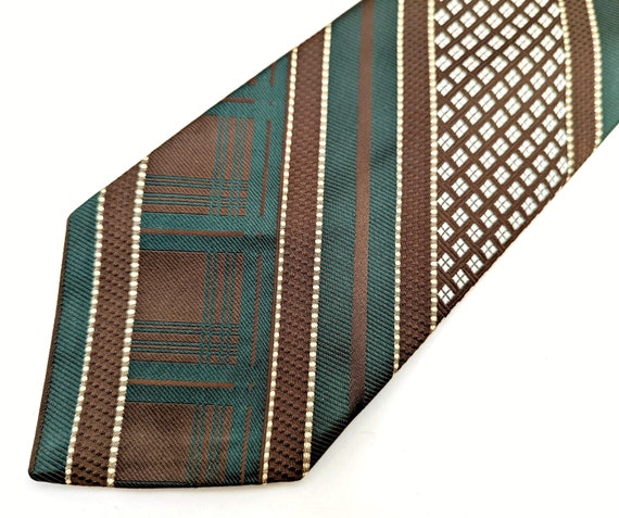 1970s WIDE Disco Era Tie Men's Vintage Brown & Gr… - image 2