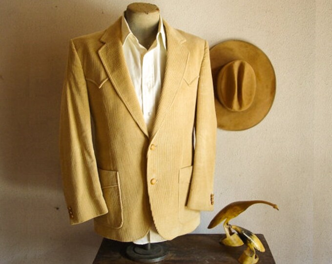 70s Corduroy Western Suit Jacket / Blazer Mens Vintage Cowboy Style