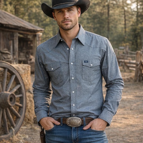 2000s dress shirt Vintage Heather Gray Wrangler Western Men's Cowboy Style Long Sleeve Pearl Snap Shirt - Size XL Off Shoulder Dress Brushed Satin Strapless Gown UPC:UPCO regular fit