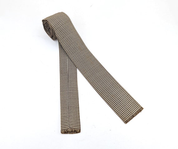 1950s Square Skinny Tie Men's Vintage Brown & Bei… - image 4