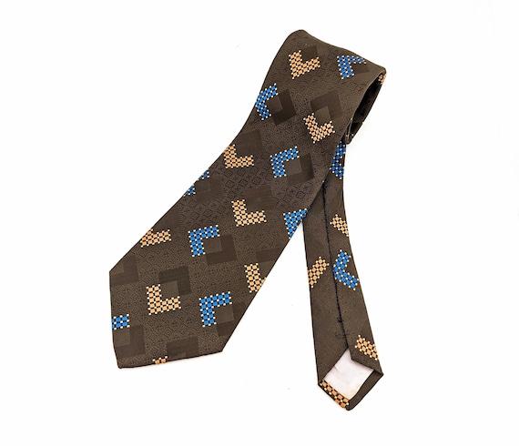 1970s Wide Brown Abstract Tie Men's Vintage Disco… - image 1