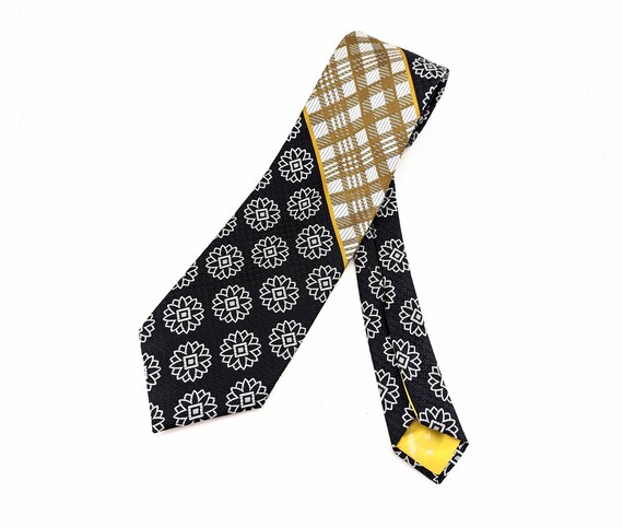 1970s Abstract Floral Tie Mens Vintage Black, Whi… - image 7