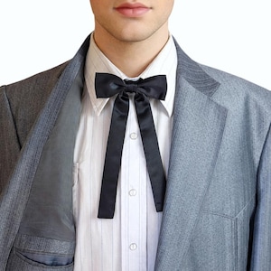 Vintage Black Satin Western Tie Mid Century Cowboy Style Colonel Sanders Bowtie Country Western Rockabilly Formal Necktie Wedding Groom