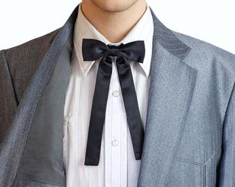 Corbata vaquera vintage de satén negro estilo vaquero de mediados de siglo, estilo coronel Sanders, pajarita estilo country, western, rockabilly, corbata formal para novios.