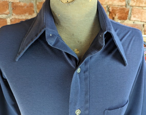 1970s Men's Vintage Blue Shirt Short Sleeve Super… - image 5