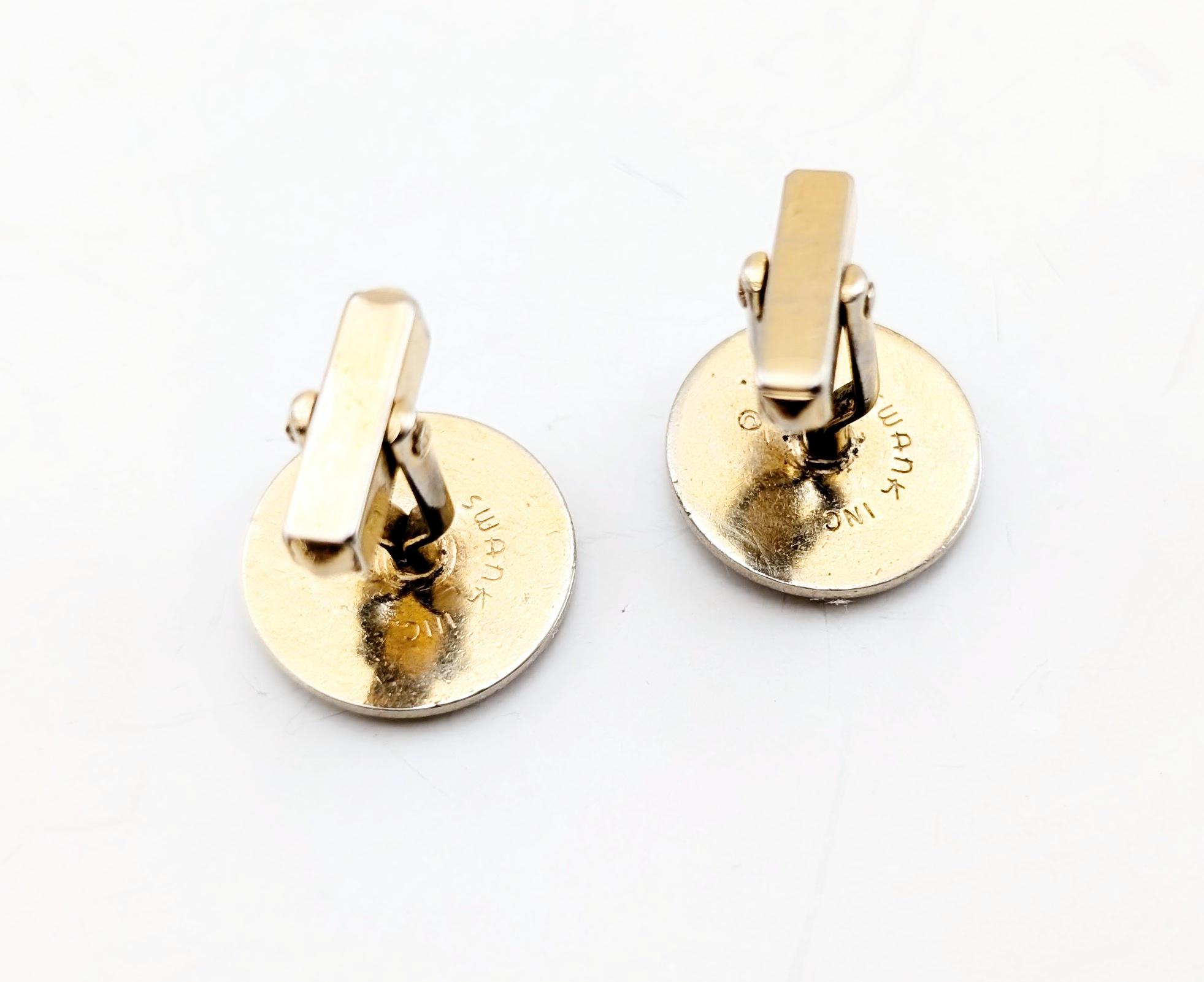 Boutons De Manchette Vintage En Laiton Doré - Style Années 60 - Occasion