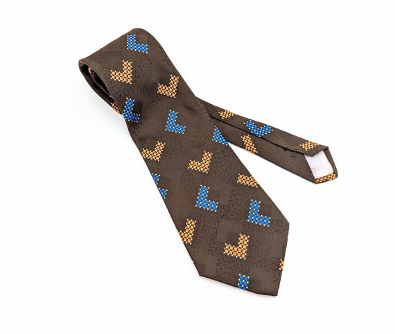 1970s Wide Brown Abstract Tie Men's Vintage Disco… - image 3