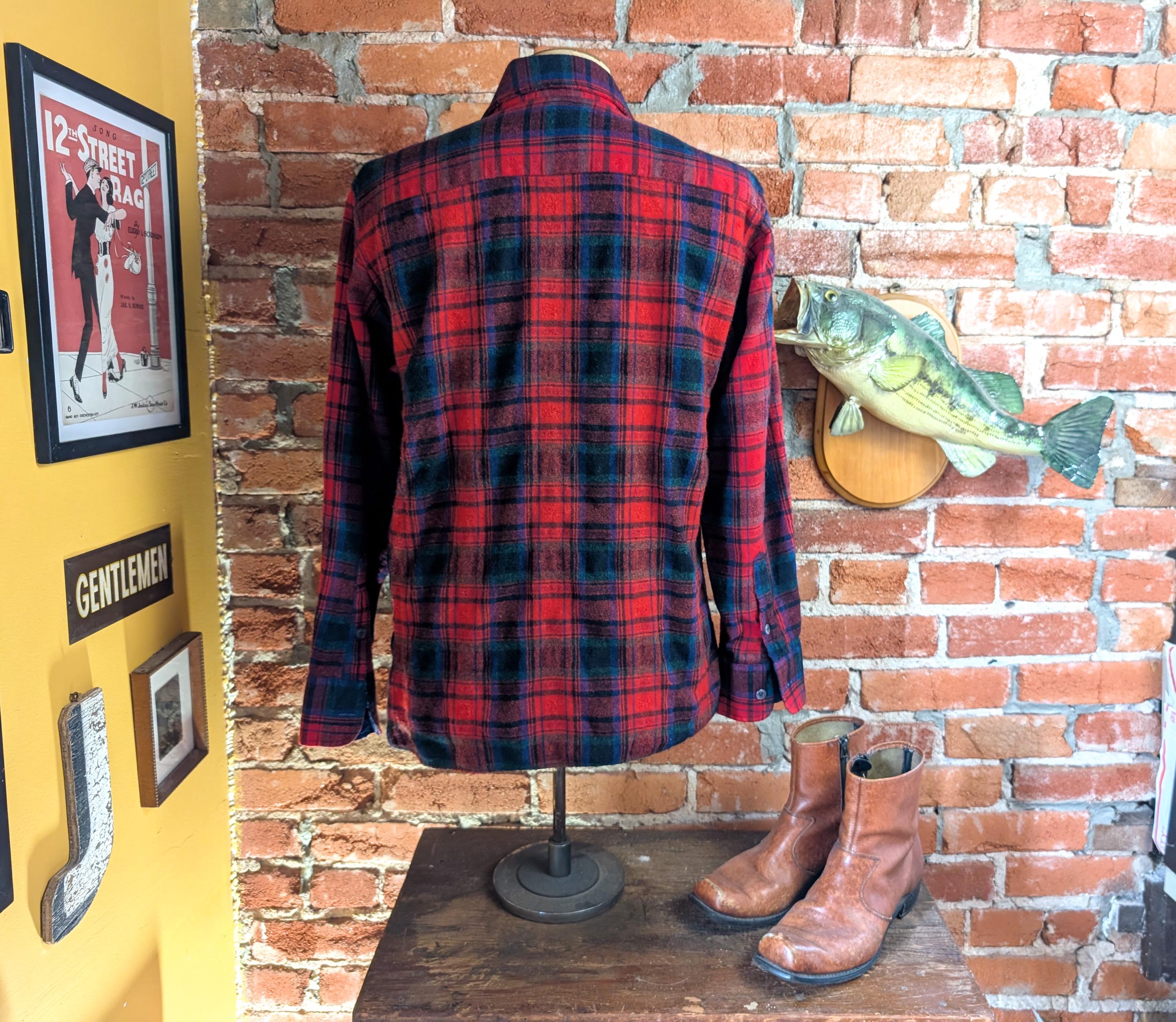 1970s Arrow Wool Shirt Red, Black, Blue & Green Plaid Men's