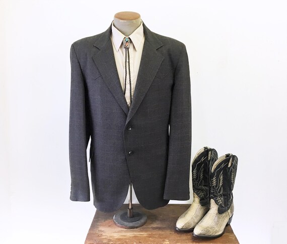 1970s Trego S Western Suit Jacket Dark Gray Plaid Etsy