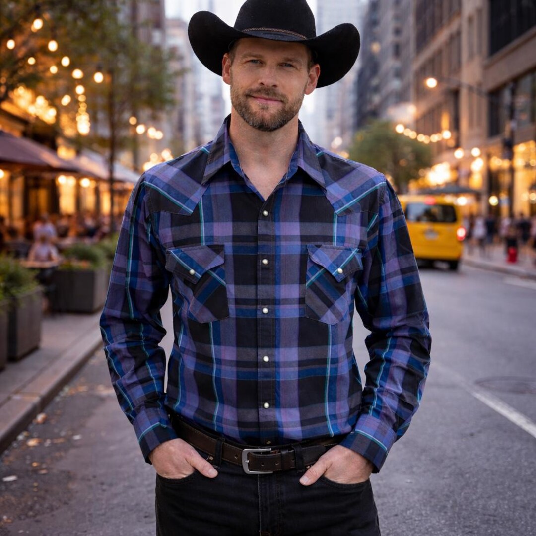 1980s Vintage PLAINS Western Wear Shirt Men's Cowboy Style Black