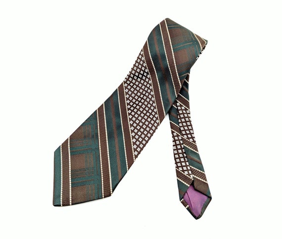 1970s WIDE Disco Era Tie Men's Vintage Brown & Gr… - image 3