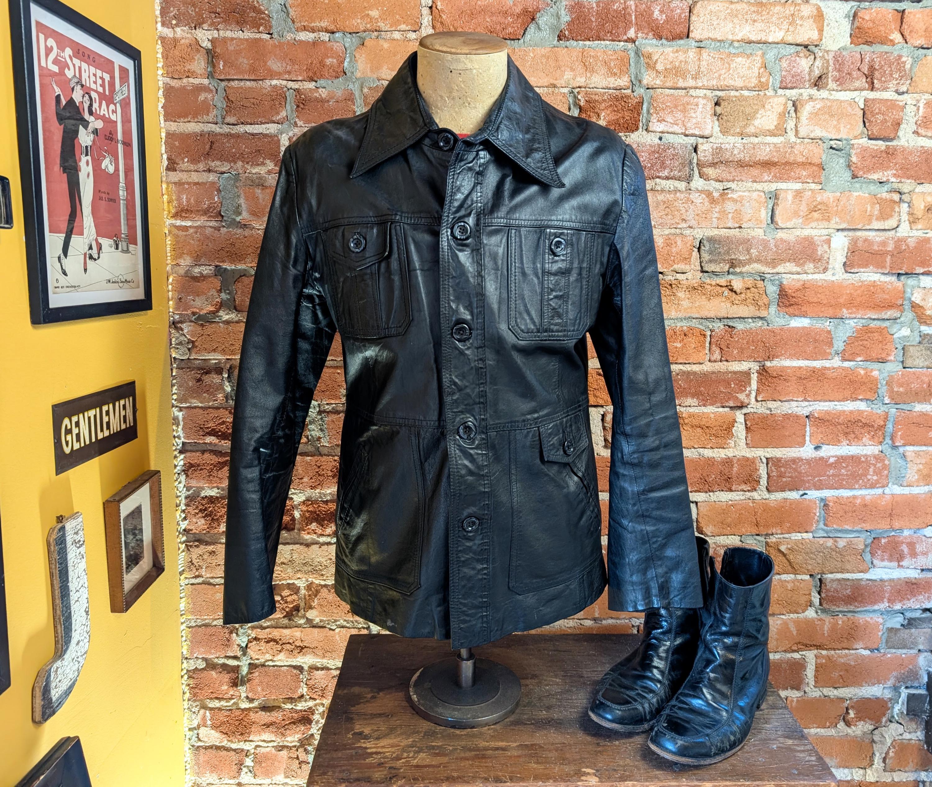 Mens 70s Black Leather Jacket - Etsy Mens 70s Black Leather Jacket - Etsy