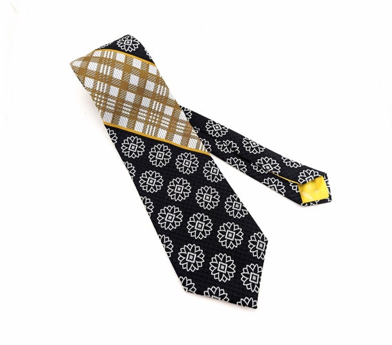 1970s Abstract Floral Tie Mens Vintage Black, Whi… - image 5