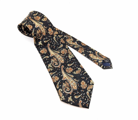 1970s Wide Black Paisley Tie Men's Vintage Black … - image 4