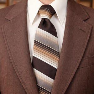 1970s DON LOPER Tie Men's Vintage Brown Striped Polyester Disco Era Necktie by Don Loper Beverly Hills California