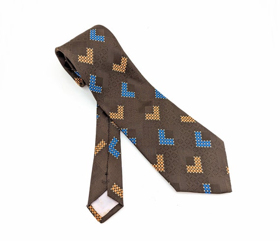 1970s Wide Brown Abstract Tie Men's Vintage Disco… - image 5