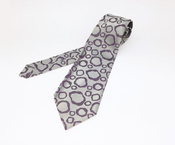 1970s Wide Silver & Purple Abstract Tie Men's Vin… - image 1